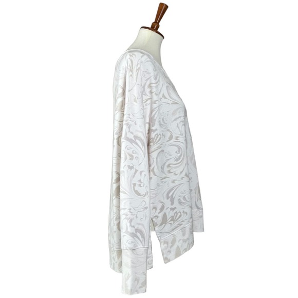 Athleta Coaster Luxe V-Neck Sweatshirt In Agate Paisley Cream Relaxed Fit Large - Picture 4 of 12